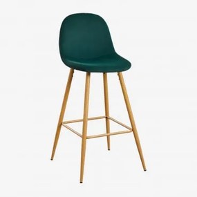 Banqueta Alta De Veludo Glamm Madeira Natural & Verde Selva & ↑75 Cm - Sklum