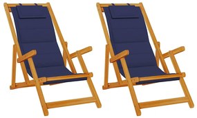 Cadeiras de Praia Dobráveis vidaXL 2 pcs Azul em Madeira de Acácia e T