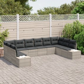 Conjunto de Sofá de Jardim com 10 Peças e Almofadas Cinza Claro Vime S