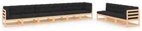 vidaXL 9 pcs conjunto lounge de jardim c/ almofadões pinho maciço