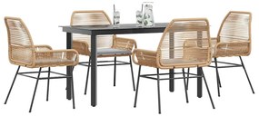 vidaXL Conjunto jantar jardim 5 peças almofadas vidro vime PE castanho