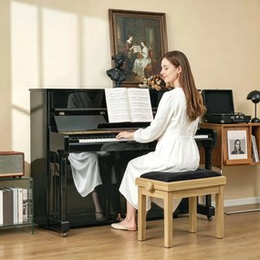 Banco de piano 61,5 L x 33 P x 45-56 A cm ajustável em altura de 45 a 56 cm, banco de teclado, assento almofadado em veludo, madeira natural