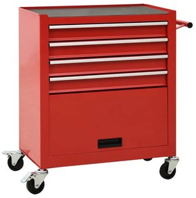 vidaXL Trólei de ferramentas com 4 gavetas aço vermelho