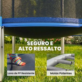 Trampolim para Crianças Exterior Ø305 cm com Rede de Segurança Escada Acolchoamento de Molas Azul