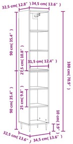 Armário alto 34,5x32,5x180 cm derivados de madeira sonoma cinza