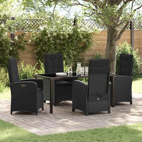 vidaXL Conjunto de Jantar de Jardim de 5 Peças com Almofadas Preto Rattan Poliéster