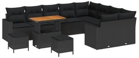 vidaXL Conjunto de Sofá de Jardim 12 pcs Preto vime PE
