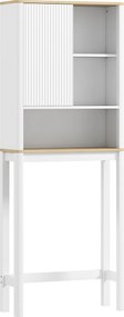 Móvel de arrumação para colocar por cima da sanita 65 x 25 x 170 cm, com porta canelada, compartimentos e prateleira ajustável, branco