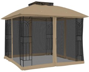 Gazebo c/ teto duplo/paredes de malha aço cinzento-acastanhado