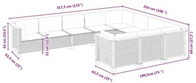10 pcs conjunto sofás de jardim c/ almofadões vime PE preto