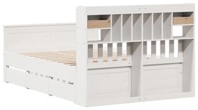 Cama com estante sem colchão 160x200 cm pinho maciço branco