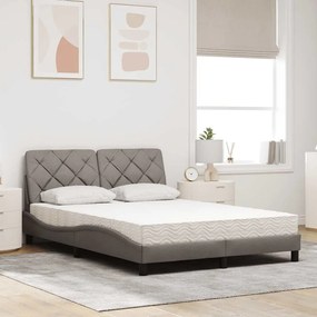 Cama com colchão 140x200 cm tecido castanho-acinzentado