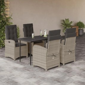 5 pcs conjunto de jantar p/ jardim c/ almofadões cinzento claro