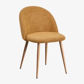 Cadeira De Jantar Estofada Em Tecido Bouclé Kana Deluxe Madeira Natural & Bouclé Amarelo Mel - Sklum