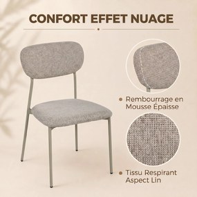 Conjunto de 2 cadeiras modernas de sala de jantar (MESA NÃO INCLUIDA), cadeiras de cozinha empilháveis em tecido com efeito de linho, castanho claro