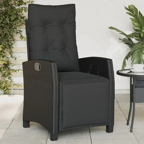 vidaXL Cadeira de jardim reclinável c/ apoio para os pés vime PE preto