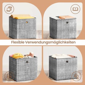 Conjunto de 6 caixas de arrumação dobráveis 30 x 30 x 30 cm Cinzento mosqueado