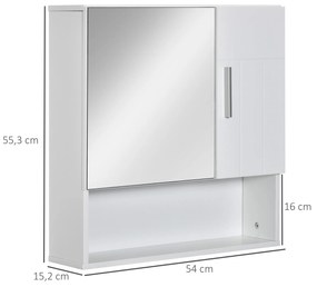 Armário Casa de Banho com Espelho Móvel Suspenso de Casa de Banho com 2 Portas e 2 Prateleiras Interiores Ajustáveis 54x15,2x55,3cm Branco