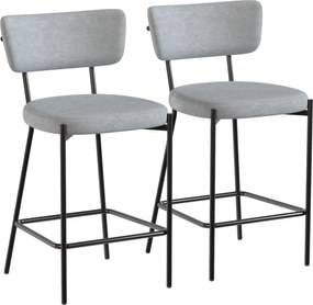 HOMCOM Conjunto de 2 bancos de bar, bancos de bar, assento acolchoado, encosto curvo e apoio para os pés, 49 x 53 x 93 cm, cinza | Aosom Portugal