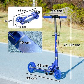 Trotinete infantil para crianças dos 3 aos 8 anos, trotinete dobrável de 2 rodas com rodas LED luminosas, 4 posições de regulação de altura, azul