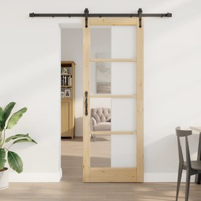 Conjunto de Porta Deslizante vidaXL com Kit de Ferragem 78x211 cm Madeira Sólida de Pinho