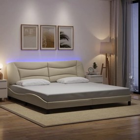 Estrutura de cama com LED sem colchão 200x200 cm tecido creme
