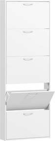 HOMCOM Sapateira 15 pares, móvel para sapatos estreito moderno com 5 gavetas basculantes, 65 x 17 x 180,5 cm branco | Aosom Portugal