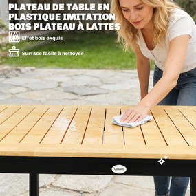 Mesa de jardim retangular para 6 pessoas 127 x 70 cm em madeira composta, com estrutura metálica e tampo de ripas, castanho