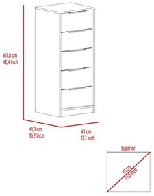 Cómoda Kaia em melamina com 5 gavetas em calha metálica, 107,8 x 45 x 41,5 cm Multicolorida