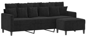 Sofá Cinha de 3 Lugares - Chaise Longue -  Cor Preto - 198 x 77 x 80 c