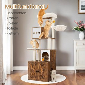 Arranhador para gatos 2 em 1  com caixa de areia 60 x 52 x 185 cm (C x L x A) castanho vintage