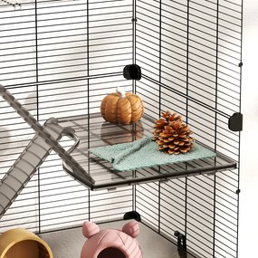 Gaiola para Pequenos Animais de 4 Níveis com Bandeja Inferior Gaiola para Roedores com Rampas Comedouro e Bebedouro 73x47x80 cm Preto