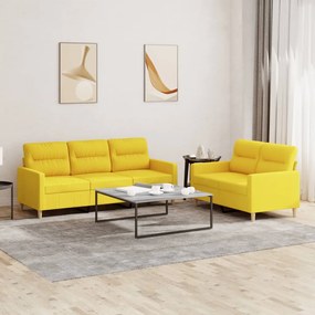 2 pcs conjunto de sofás com almofadões tecido amarelo-claro