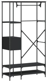 Charriot/Suporte para roupas c/ prateleiras derivados de madeira preto