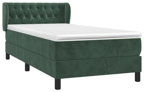 Cama com molas/colchão 90x200 cm veludo verde-escuro