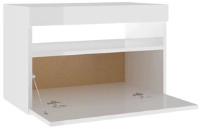 Mesa de cabeceira &amp; luzes LED 60x35x40 cm branco brilhante