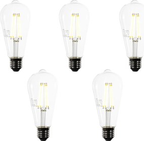 Conjunto de 5 Lâmpadas LED E27 ST64 Transparente 3.8W 806 lm 3000K