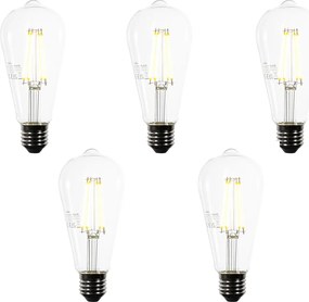 Conjunto de 5 lâmpadas LED E27 ST64 transparentes 3,8W 806 lm 3000K
