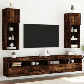vidaXL Móveis de TV c/ luzes LED 2 pcs 30,5x30x90 cm carvalho fumado