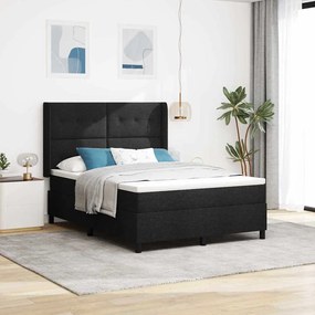 vidaXL Cama Box com colchão com cabeceira Preto 140 x 190 cm tecido