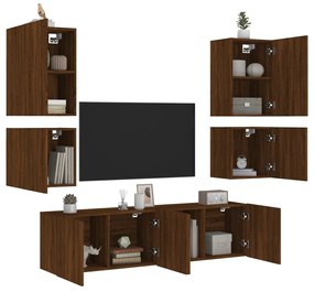 vidaXL 6pcs móveis de parede p/ TV derivados madeira carvalho castanho