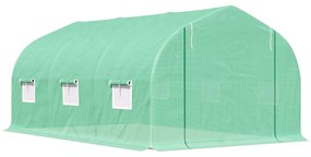 Outsunny Estufa Tipo Túnel 450x300x200 cm Estufa de Jardim com Porta e 6 Janelas Enroláveis Cobertura de PE e Aço Verde