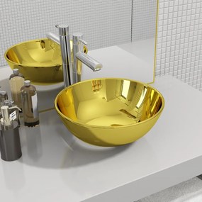 vidaXL Lavatório 28x10 cm cerâmica dourado
