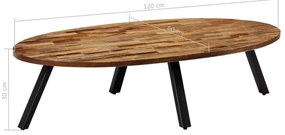 Mesa de centro teca maciça reciclada oval 120x60x30 cm