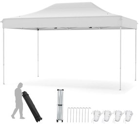 Tenda dobrável 300 x 445 cm Fácil montagem Bolsa de transporte com rodas 4 cordas 8 estacas, feiras, eventos, festas Bege