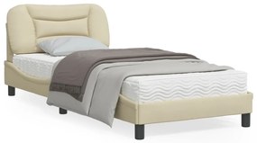 vidaXL Estrutura de cama com LED sem colchão Hvar 90x200 cm tecido creme