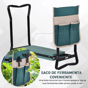 Outsunny Banco de Jardim Dobrável com Bolsa para Ferramentas Almofada