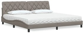 vidaXL Cama com colchão 200x200 cm tecido cinzento-acastanhado