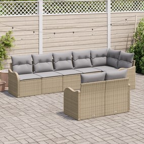 Conjunto de Sofá de Jardim vidaXL 8 Peças com Almofadas em Rattan Bege