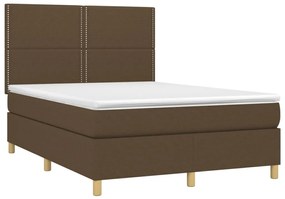 Cama box spring c/ colchão/LED 140x190cm tecido castanho-escuro